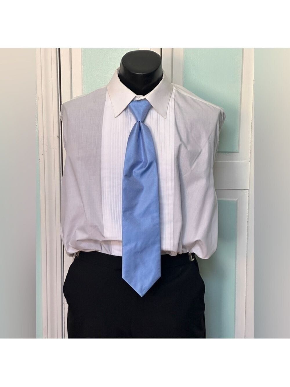 Cornflower Blue Tie Twill Wedding Prom Tuxedo Pre Tied clip adjustable